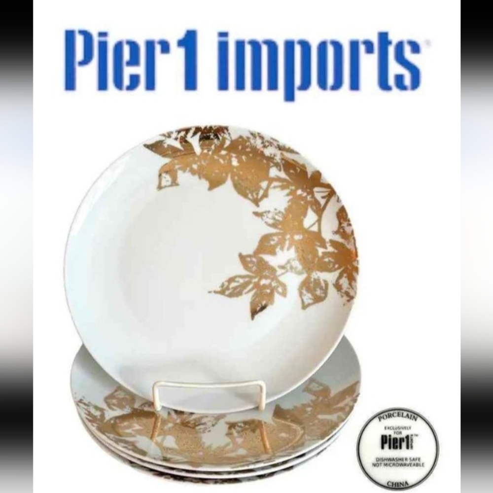 SET of 6 - Pier 1 'Gilded Harvest' Porcelain Salad Plates